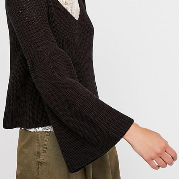 Free People Sweaters - Free PeopleDamsel Black Bell Sleeve Knit Sweater